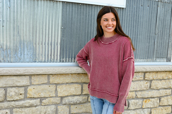 Harvest Acid Wash Sweater [burgundy & blue olive]