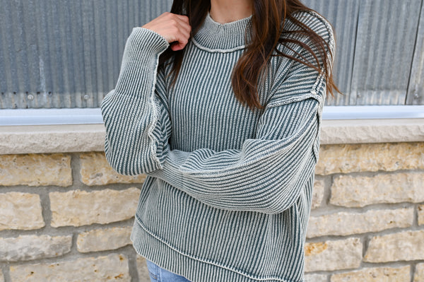 Harvest Acid Wash Sweater [burgundy & blue olive]