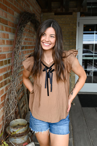 Perfect Tie Top [camel & teal]