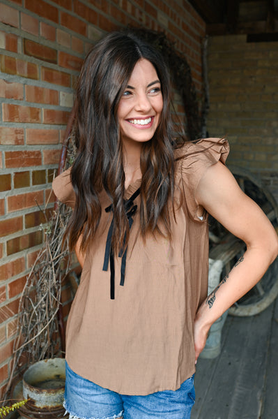Perfect Tie Top [camel & teal]