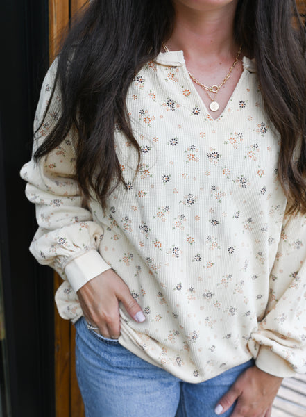 Thermal Floral Notch Neck Crew