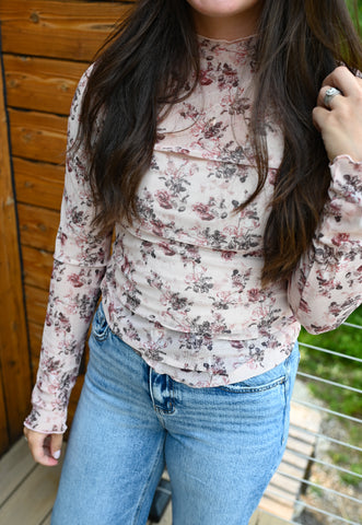 Floral Roses Mesh Long Sleeve