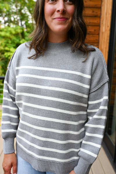 Fall Essential Stripes Sweater [gray & oat]