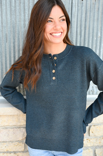 Sweet Heavenly Waffle Henley [camel, teal, olive, oatmeal]