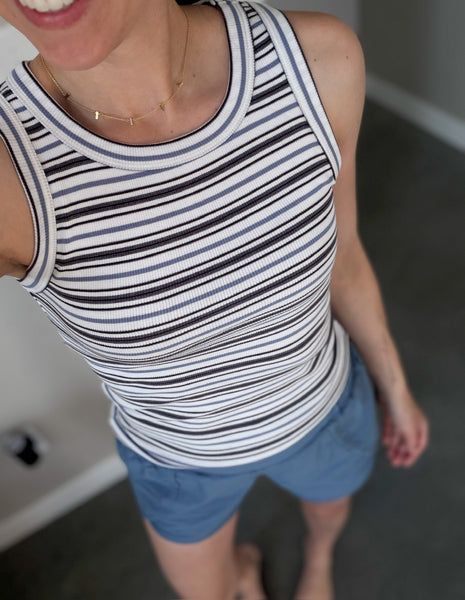 Breya Ribbed Tank [navy + coco stripes]