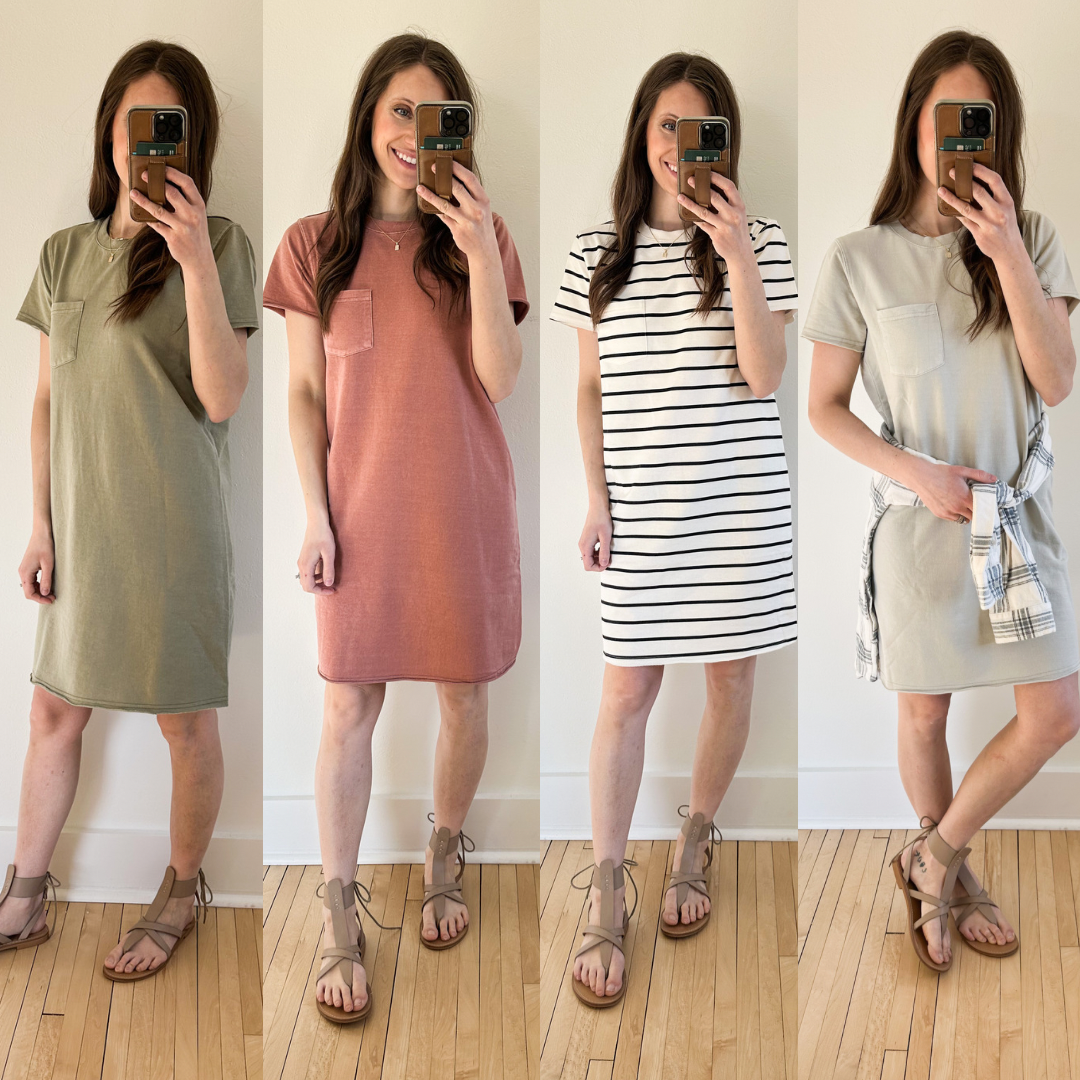 Vintage Summer T-Shirt Dress [mauve, olive, grey, stripes]