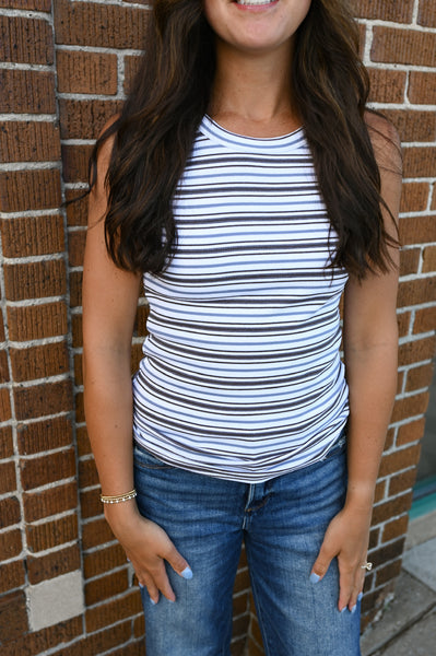Breya Ribbed Tank [navy + coco stripes]