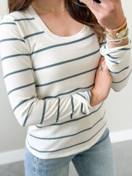 Breya Uneck Babyribbed Long Sleeve [aqua stripe]