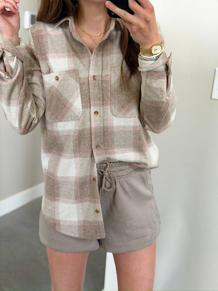 Maple Butter Soft Button Down [pink taupe plaid mix]
