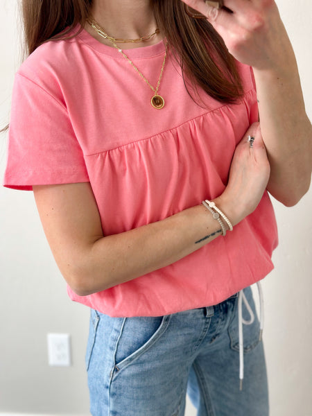 Bubble Hem Tees [ivory & pink]