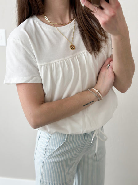Bubble Hem Tees [ivory & pink]