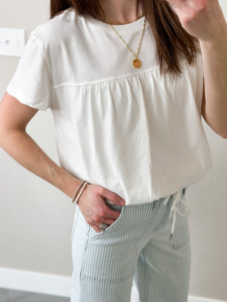 Bubble Hem Tees [ivory & pink]