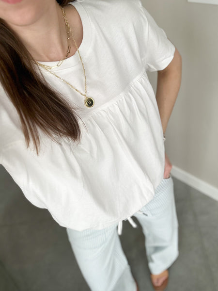 Bubble Hem Tees [ivory & pink]