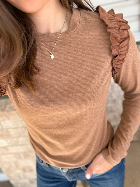 Suede Accent Flutter Top