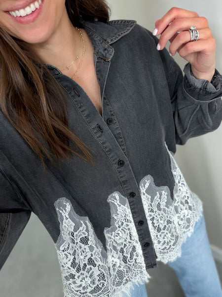 Lou Lace Accent Button Down