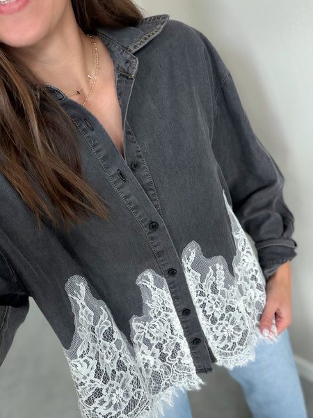 Lou Lace Accent Button Down