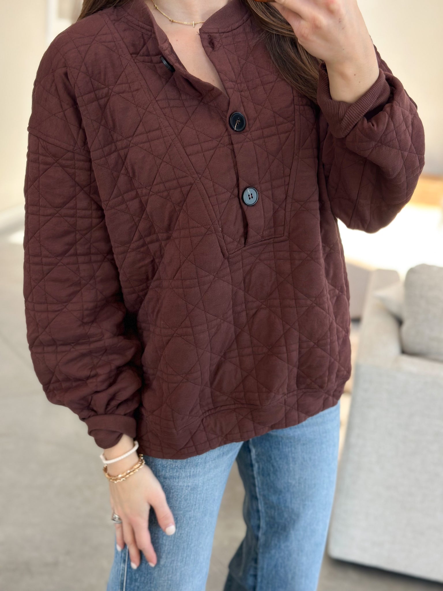 Riley Quilted Henley Pullover