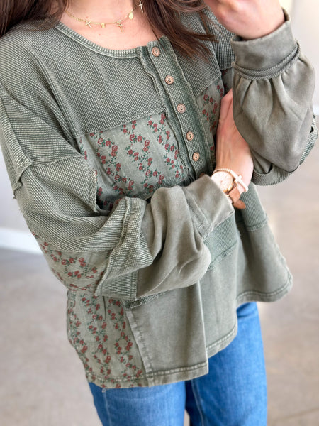 Mili Floral Waffle Contrast Top