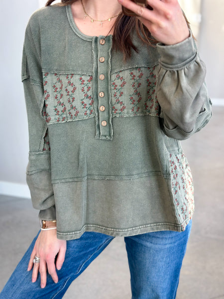 Mili Floral Waffle Contrast Top