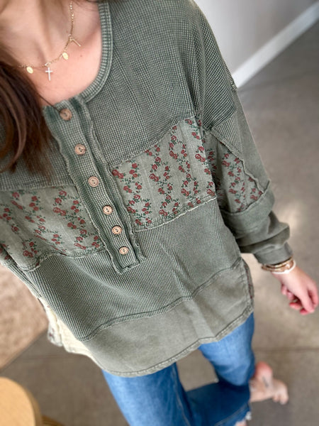 Mili Floral Waffle Contrast Top