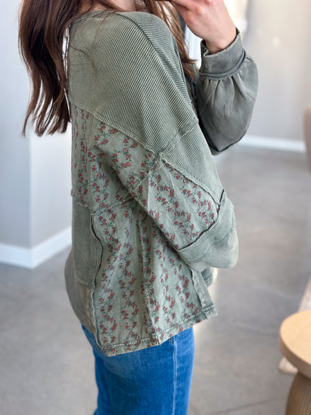 Mili Floral Waffle Contrast Top