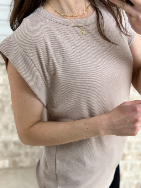 Ribbed Everyday Muscle Tshirt [blue & taupe]