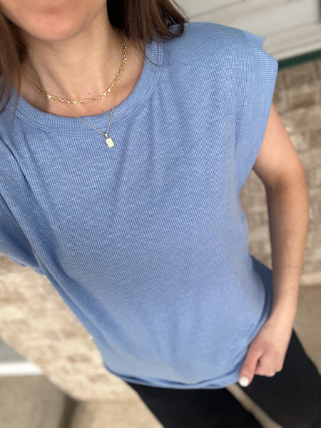 Ribbed Everyday Muscle Tshirt [blue & taupe]