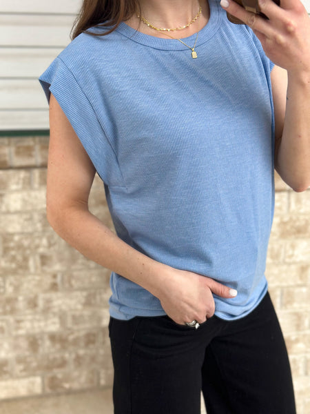 Ribbed Everyday Muscle Tshirt [blue & taupe]