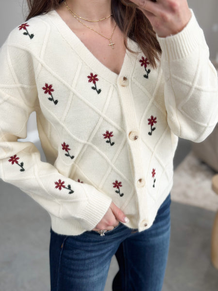 Dainty Floral Button Down Knit