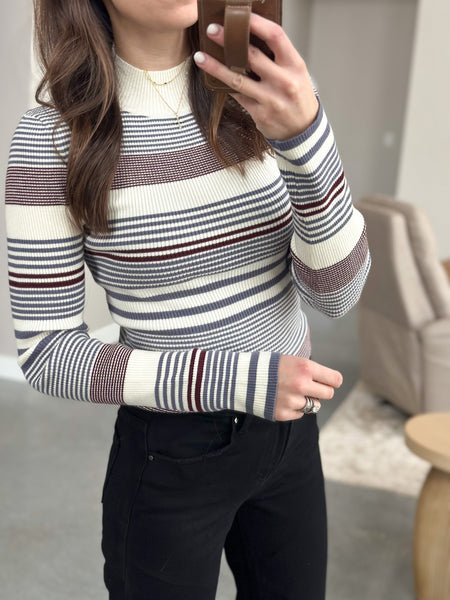 Hazey Stripe Mock Neck Knit