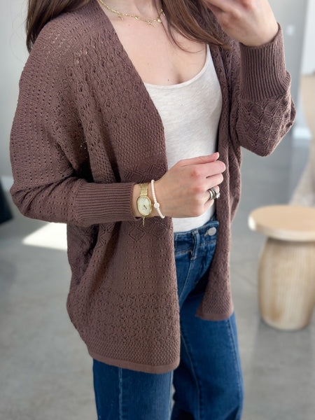 Dollie Crochet Cardigan [rose taupe & natural]