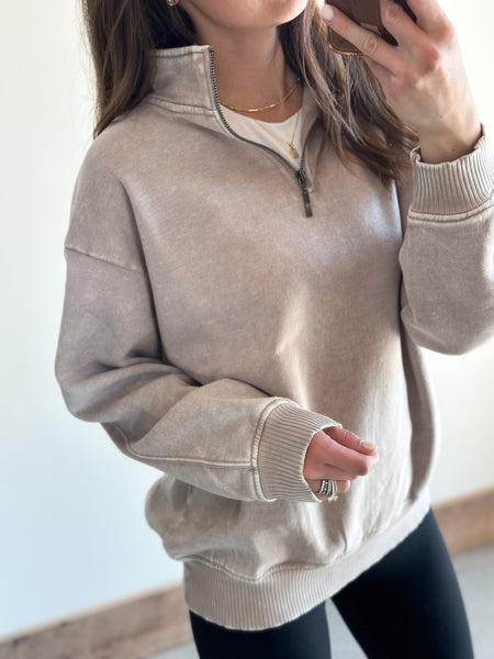 Favorite 1/4 Zip Acid Wash [taupe & green]