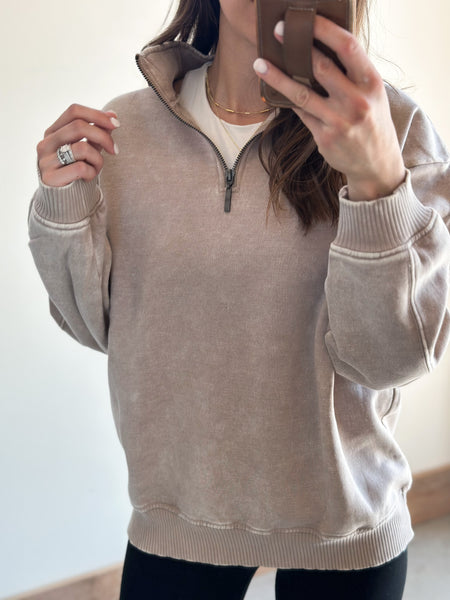 Favorite 1/4 Zip Acid Wash [taupe & green]