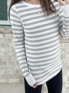 Breya Ribbed Long Sleeve [taupe stripe]