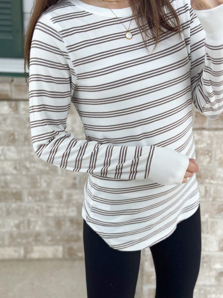 Breya Ribbed Long Sleeve [taupe stripe]