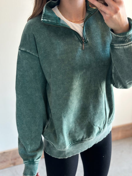 Favorite 1/4 Zip Acid Wash [taupe & green]