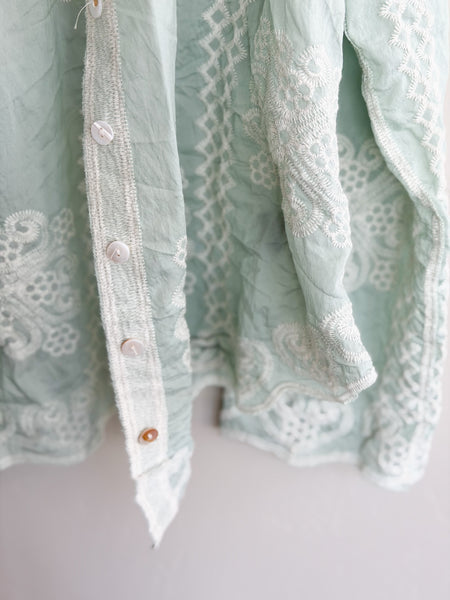 Mint Eyelet Button Down