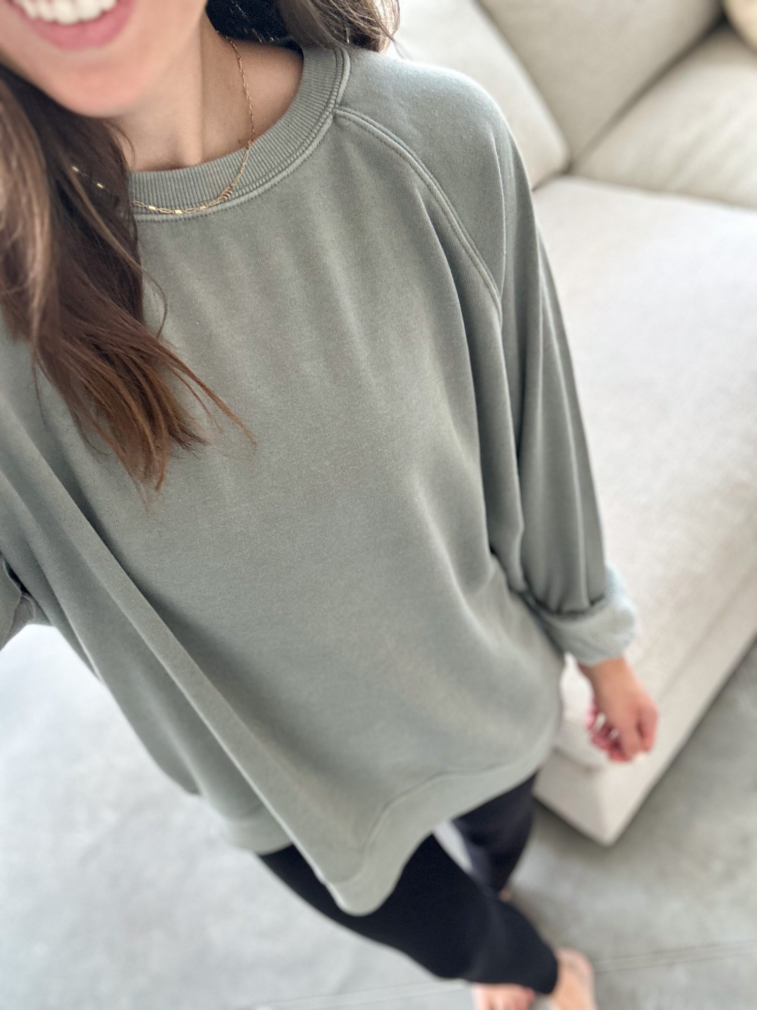 Vintage Wash Fleece Lined Crew [sage]