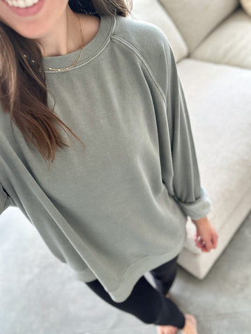 Vintage Wash Fleece Lined Crew [sage]