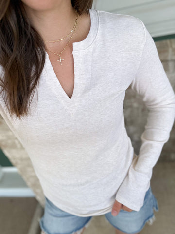 Tabi Ribbed Notch Neck Long Sleeve