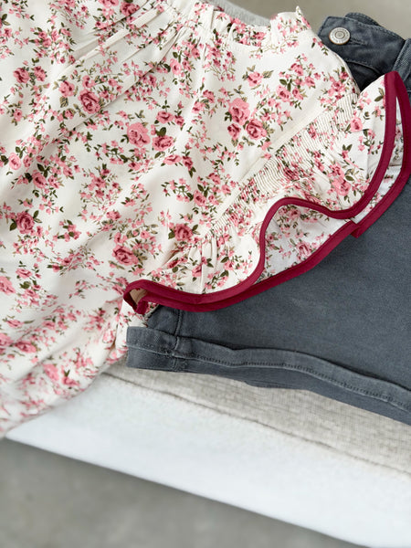 Anne Floral Ruffle Top