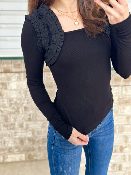 Ria Ruffle Ribbed Long Sleeve