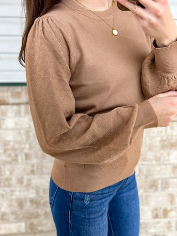 Mini Design Sleeve Soft Sweater [gray & camel]