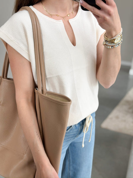 Traci Soft Texture Notch Neck [white, olive, terracotta]