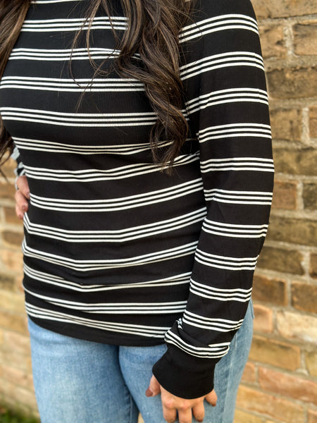 Breya Ribbed Long Sleeve [Black with ivory stripe] [ships out next week!]