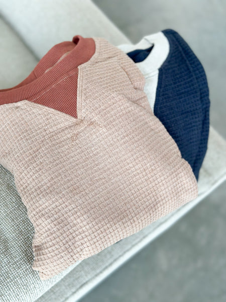 Maple Delight Waffle Crew [navy & mauve]