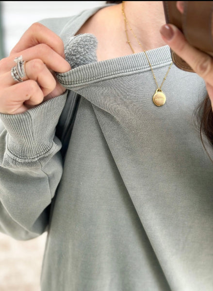 Vintage Wash Fleece Lined Crew [sage]