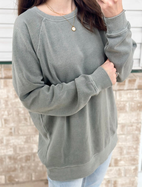 Vintage Wash Fleece Lined Crew [sage]