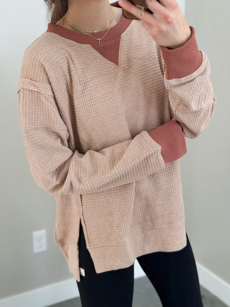 Maple Delight Waffle Crew [navy & mauve]