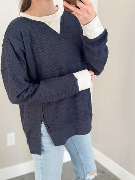 Maple Delight Waffle Crew [navy & mauve]